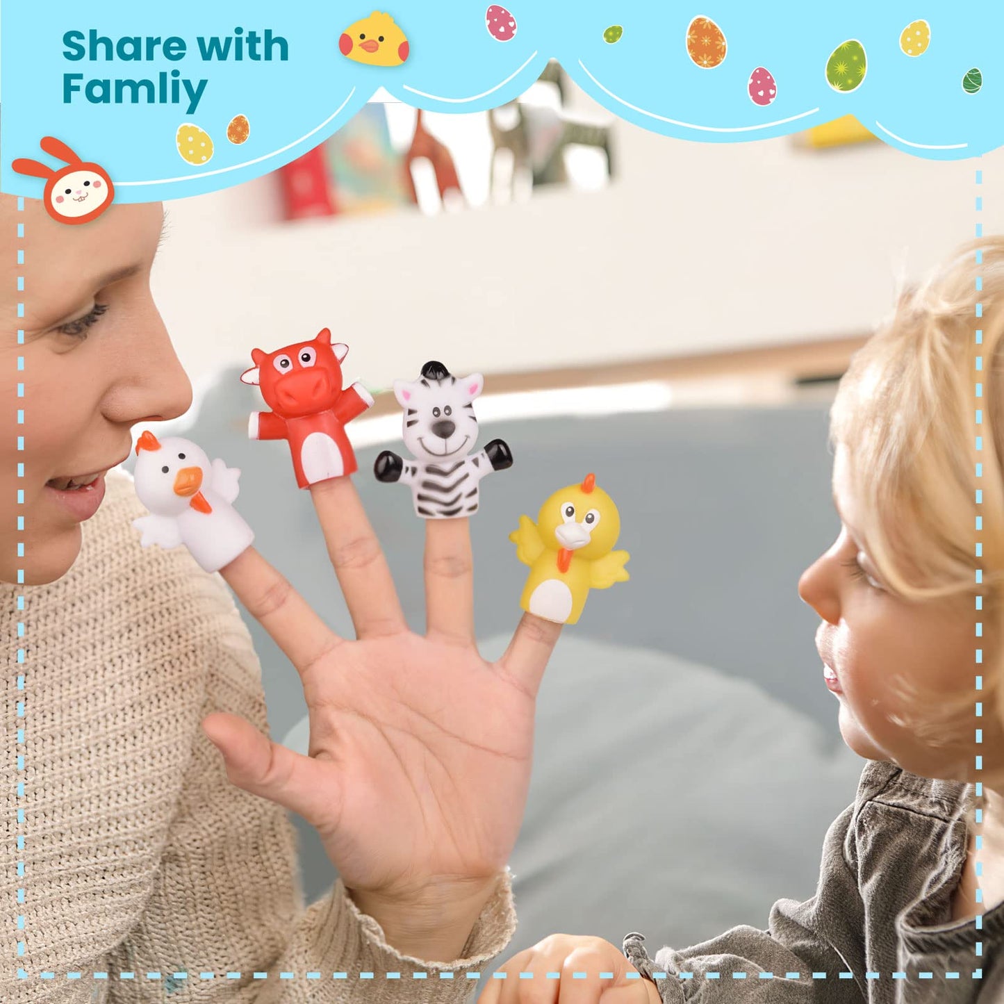 Fun Little Toys 12 Pcs Easter Eggs Prefilled With Animal Finger Puppets, Easter Party Favors, Easter Basket Stuffers, Fillers Ea