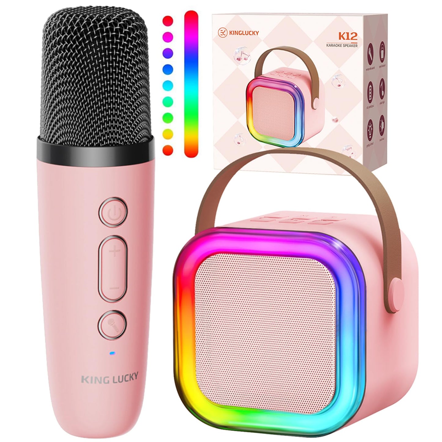 Kinglucky Gift Idea Karaoke Machine For Kids, Portable Mini Karaoke Machine Bluetooth Speaker With 1 Microphone, Colorful Lights