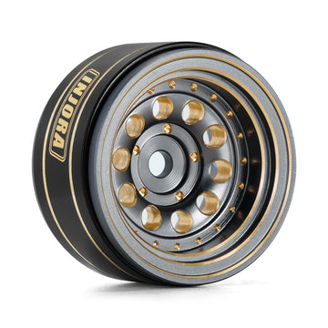 INJORA 1.0 Beadlock Wheel Rims Black Coating Brass Rims for 1/24 1/18 RC Crawler Car Axial SCX24 AX24 TRX4M FCX24, 39g(Grey)