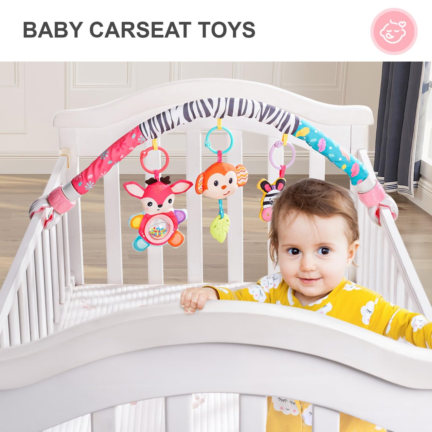 Koty Baby Stroller Arch Toy - Car Seat Toys for Babies 0-6 Months,Activity Arch Toy with Play Accessories, Sensory Travel Crib B