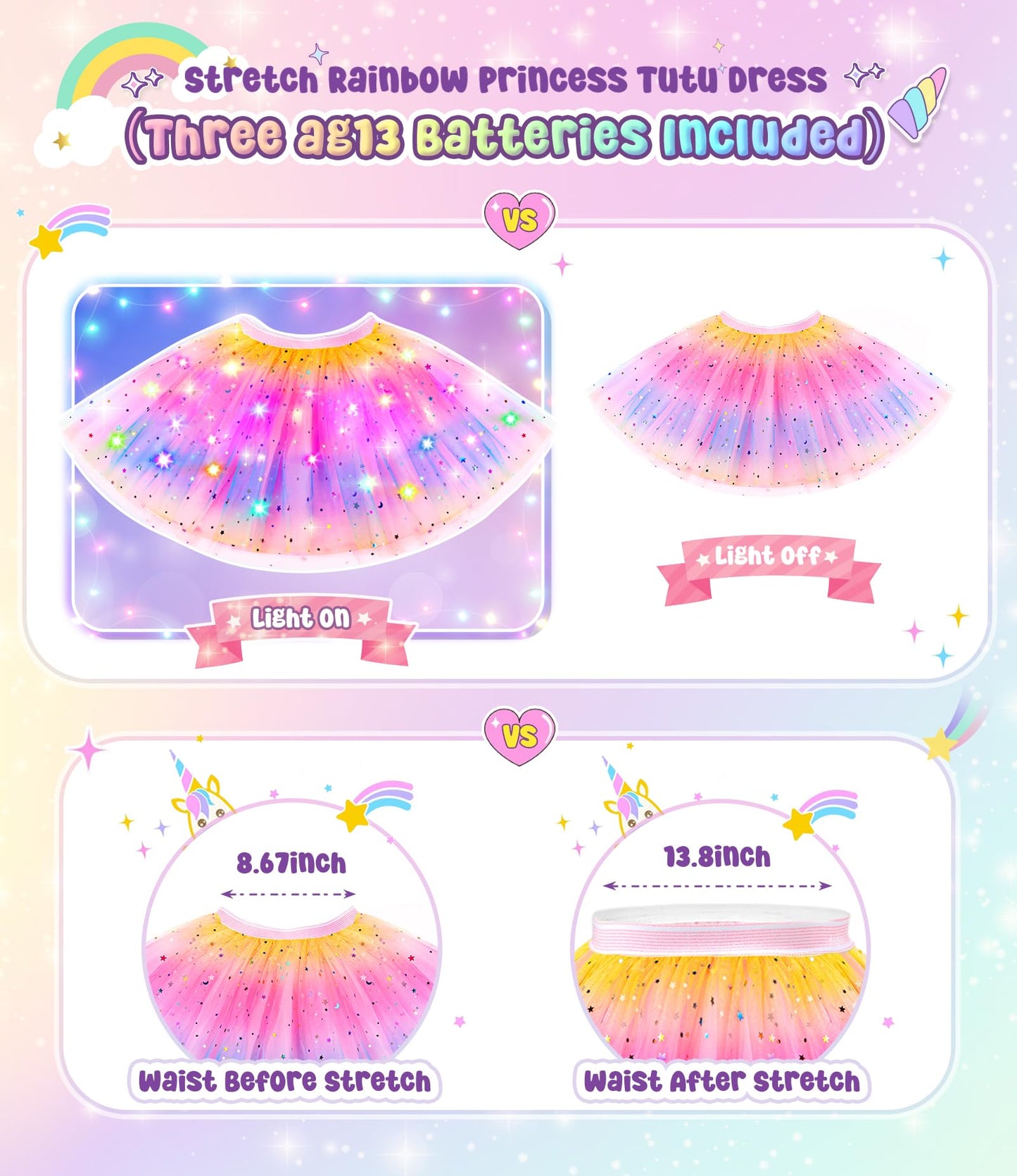 Dolnow Princess Dress Up Clothes For Little Girl, Light Up Princess Dresses Princess Cape With Crown Wand Toys For 3-6 Girls