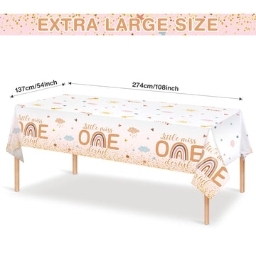 Tiamon 3 Pcs Boho 1st Birthday Tablecloth Decorations 108 x 54 Inch Plastic Rainbow Table Cover Little Miss Onederful Table Clot