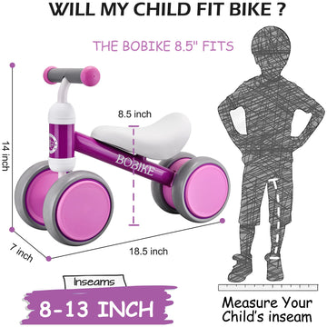 Bobike Baby Balance Bike Toys For 1 Year Old Gifts Boys Girls 10-24 Months Kids Toy Toddler Best First Birthday Gift Children Walker No Pedal Infant 4 Wheels Bicycle … (Purple)