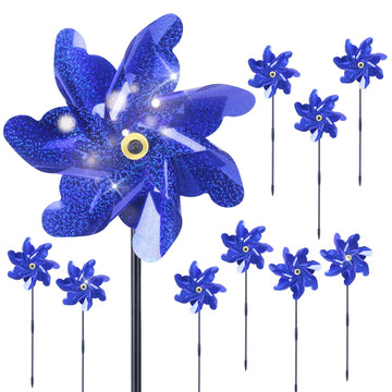 Battife 10 Packs Blue Pinwheels For Yard And Garden, Sparkly Reflective Pinwheel For Scare Birds Away, Wind Spinner Deterrent Ou