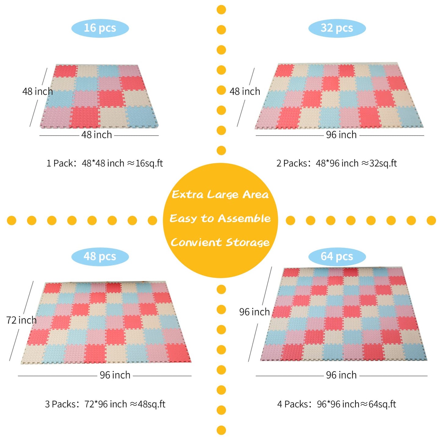 Tamiplay 16 Tiles Foam Play Mat, 0.4 Inch Thicked Interlocking Floor Mats With Solid Colors, Squares Baby Play Mat, Eva Foam Puzzle Floor Mat Foam Mats For Toddlers(Red/Beige/Pink/Sky Blue)