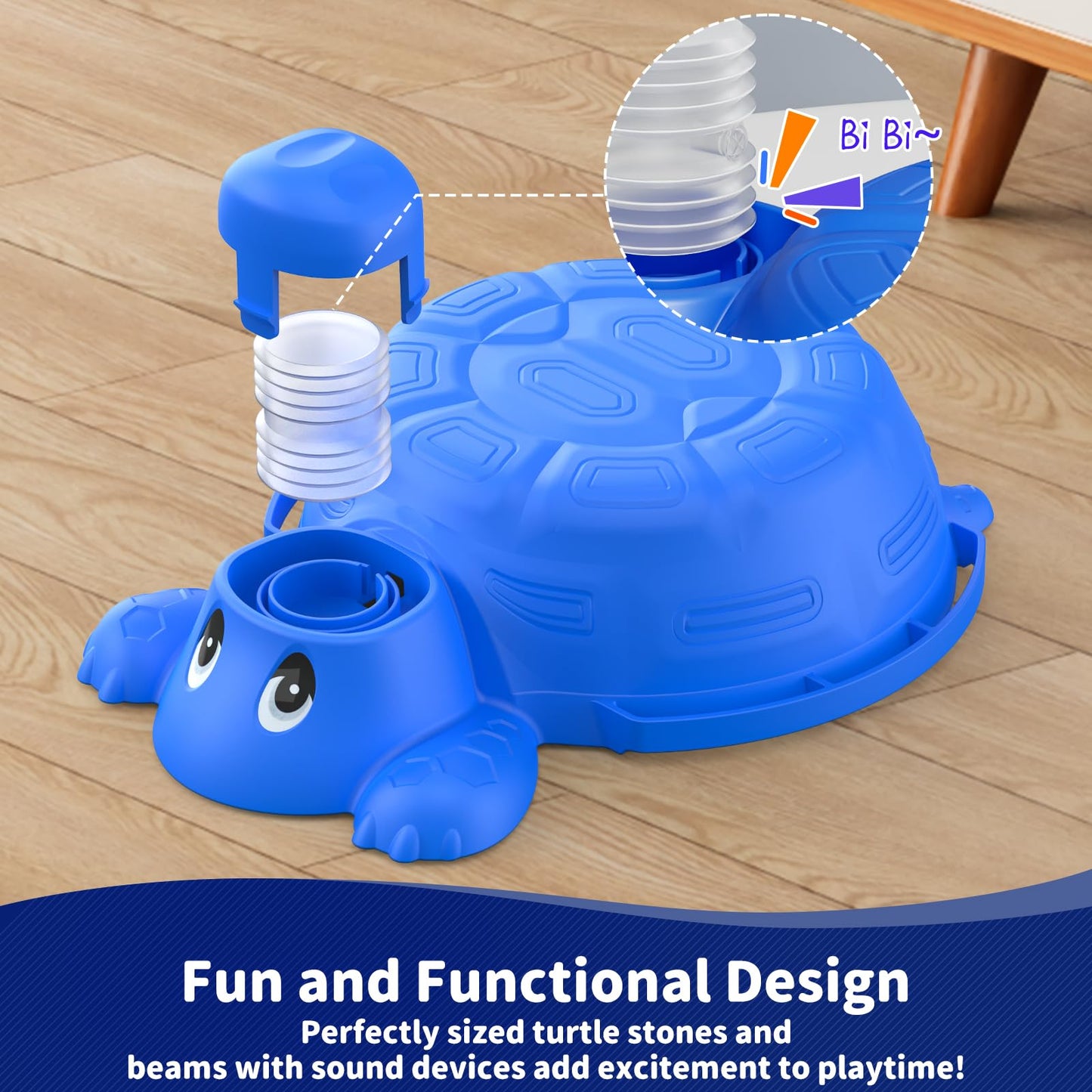 16 Pcs Balance Beam And Stepping Stones For Kids - 4 Turtle Shape Stepping Stones And 12 Connectable Beams With Sound Feature,Co