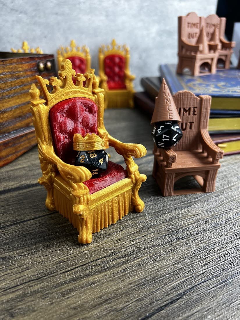 MunnyGrubbers - Dice Jail Cage - Time Out Chair & Dunce Hat - Chair of Shame - Crit Crown & Lucky Throne - (Random 7PC D20 Dice