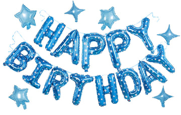 Hiparty Birthday Banner, 3D Mylar Foil Happy Birthday Balloons, 24Pcs Birthday Party Decorations With 6Pcs Star Balloons For Men
