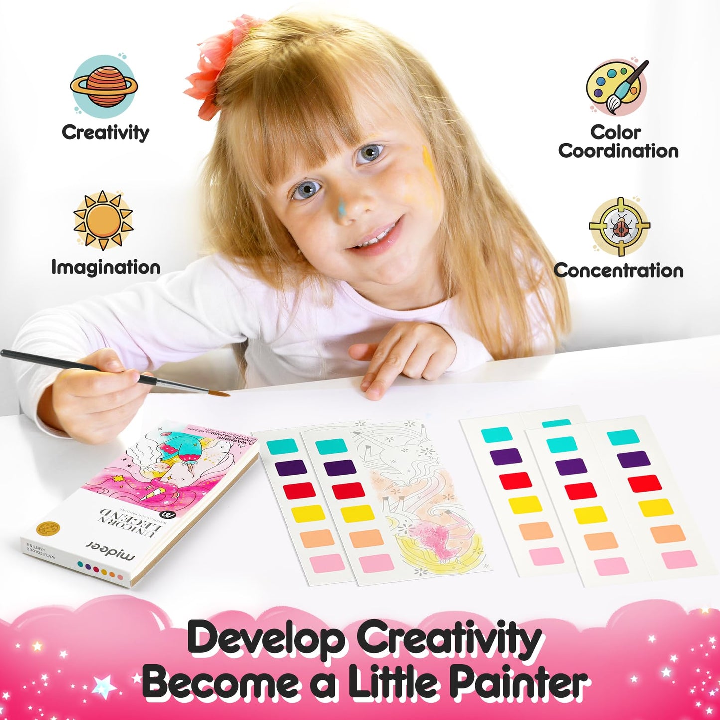 Watercolor Painting Coloring Books Pocket Watercolor Paint Bookmarks, Mess Free Paint with Water Set, Travel Class Activities Ar