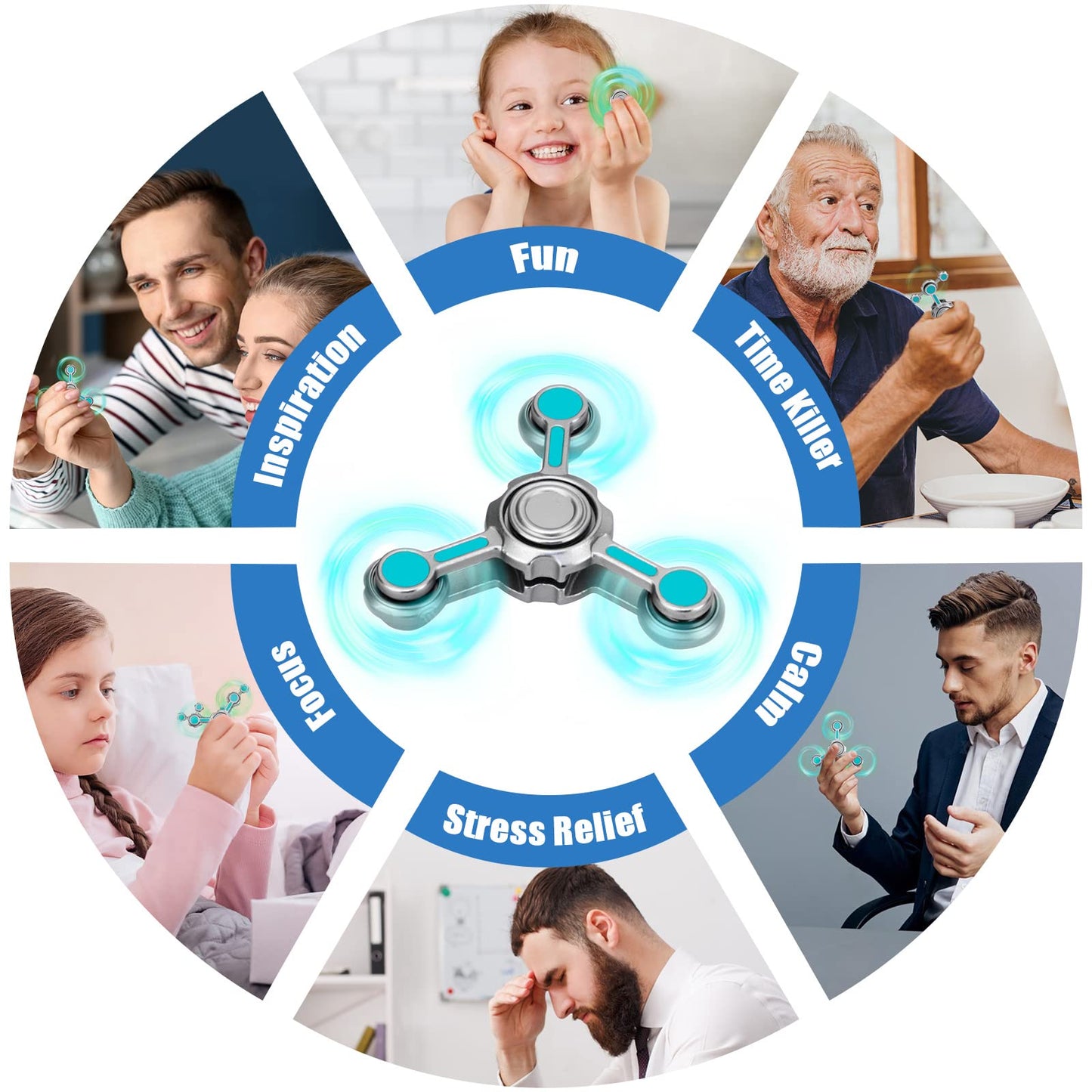 Dilabnba Cool Gravity Fidget Spinner Gear Toy For Kids Adults, Light Up In The Dark Finger Fingertip Gyro Stocking Stuff Present, Desk Mini Gadget Tool Metal Toy For Focus Stress Relieving(Blue)