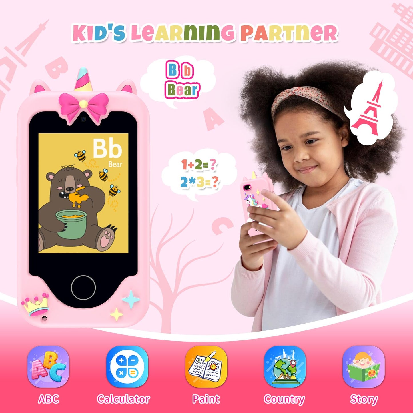 Nikuku Kids Smart Phone for Girls, Christmas Birthday Gifts for Girls 3-8 Year Old, Toddler Play Cell Phone Toys with Puzzle Gam