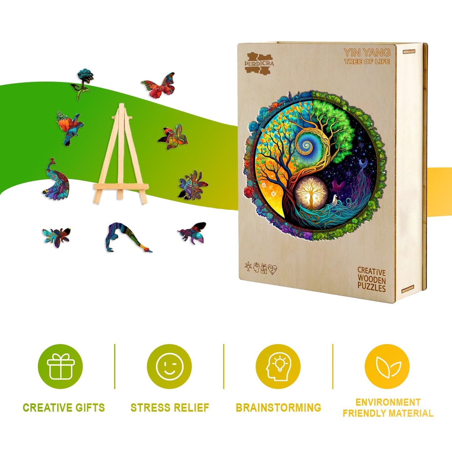Wooden Puzzles for mature-themeds - Unique Shaped Wooden Jigsaw Puzzles mature-themed Puzzles  Christmas Creative Gifts for mature-themeds Kids  Yinyang Tree of Life Wooden Puzzle 13.8 * 13.8in 300pcs