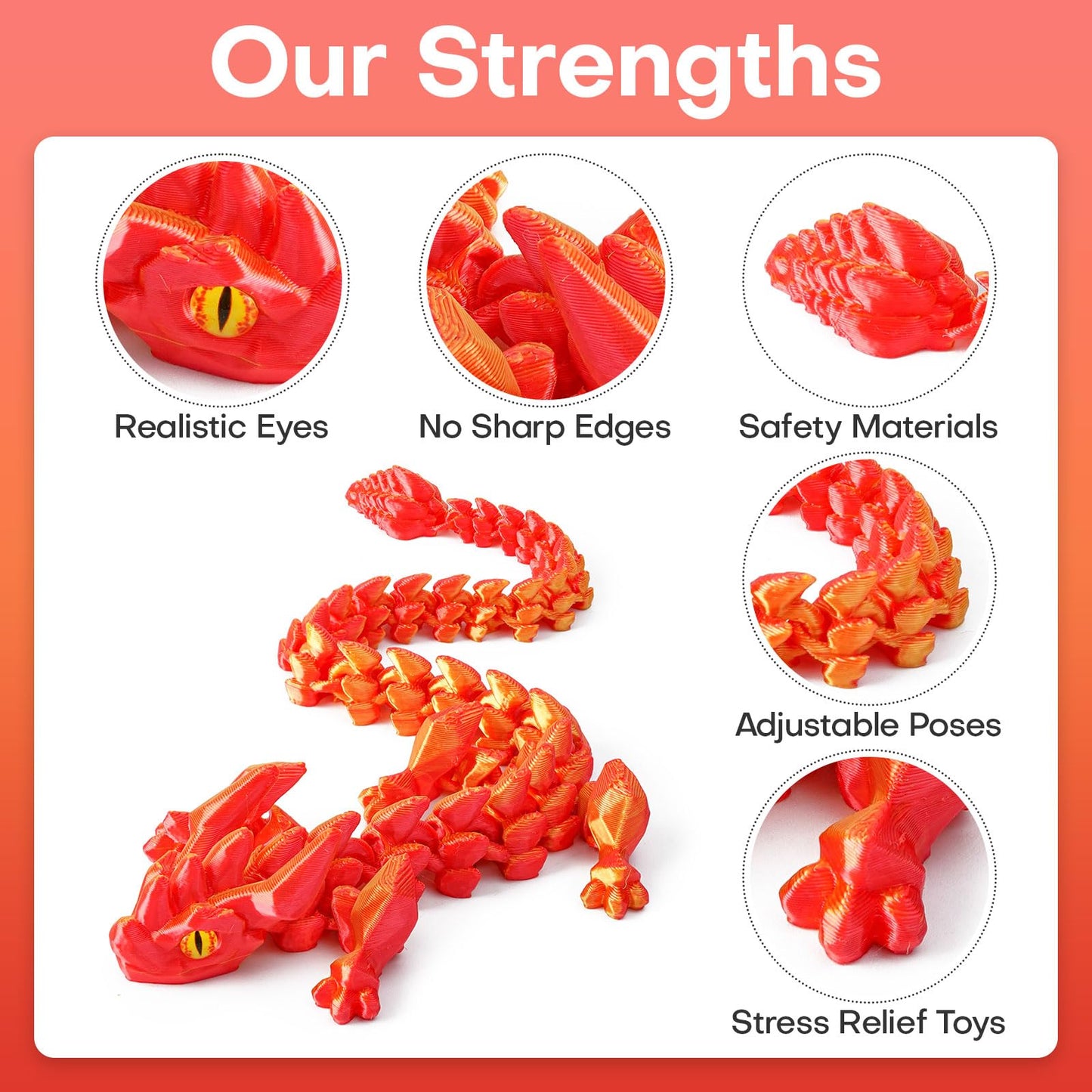 FYEFKJSA 3D Printed Dragon Eggs with Dragon Inside - 12Inch Articulated Fidget 3D Printed Animals  Interesting Decorative Gift  Easter Basket Essentials Stuffers (Laser Red)