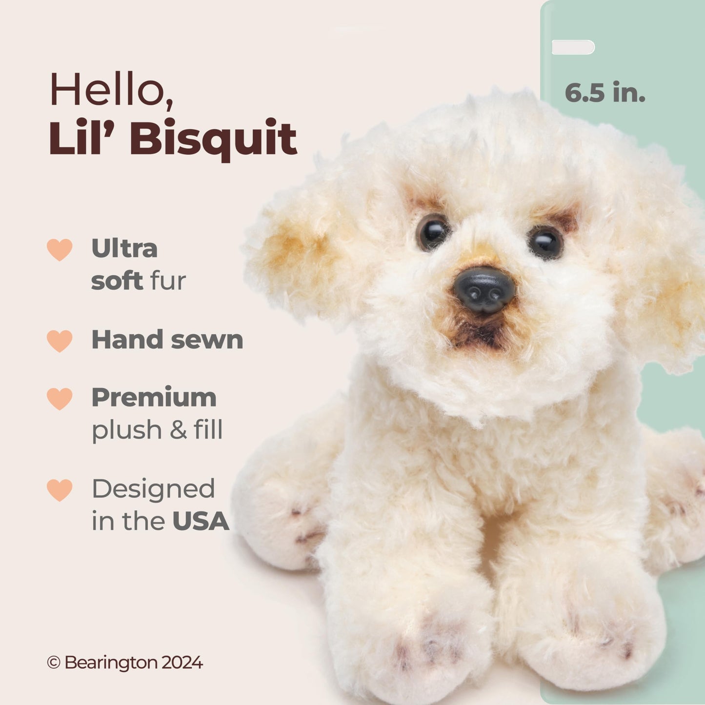 Bearington White Dog Stuffed Animal 6.5 In - Puppy Stuffed Animals - Plush Dog Toys For Kids Poodle Labradoodle Plushies That Look Real