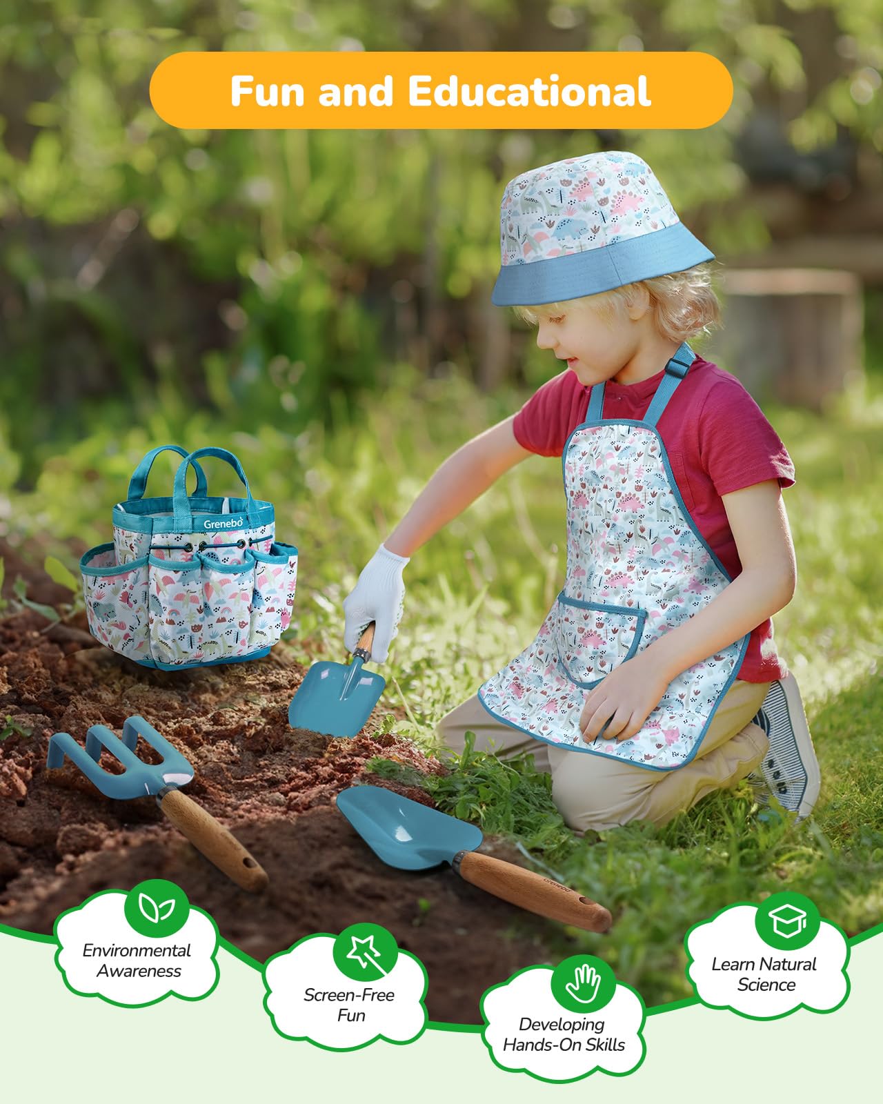 Kids Gardening Set Toys, Quality Garden Tool Kit For Kids And Toddlers, Includes Two Shovels, Garden Hat,Rake, Apron,Gloves, Wat
