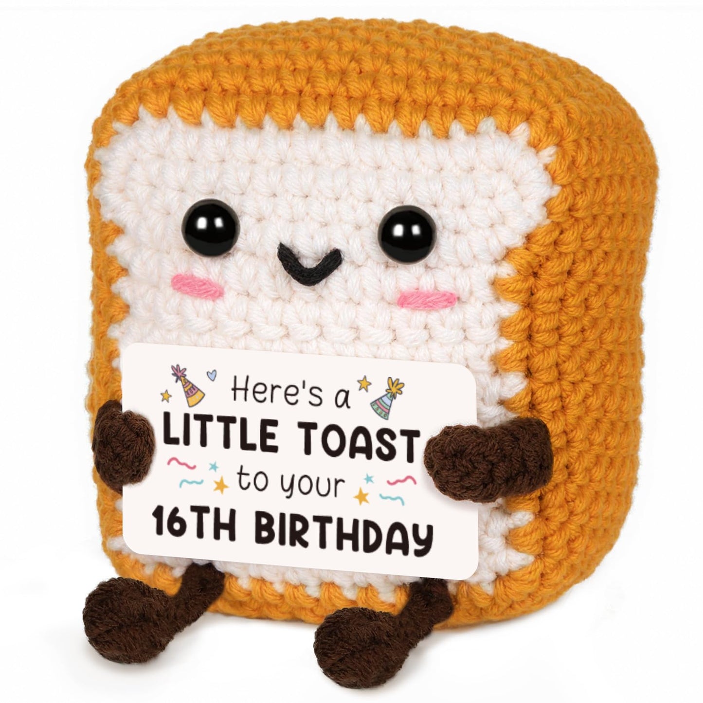 Glydein 16th Birthday Gifts for Girls Boys, Cute Handmade Crochet Toast Decors with 16th Bday Card, Unique Birthday Gifts for Te