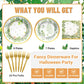 Scione 96Pcs Greenery Party Decorations Party Tableware Set, Jungle Baby Shower Themed Birthday Party Supplies Party Plates Napkins Forks For 24 Guests Kids Bridal Showers Party Decorations