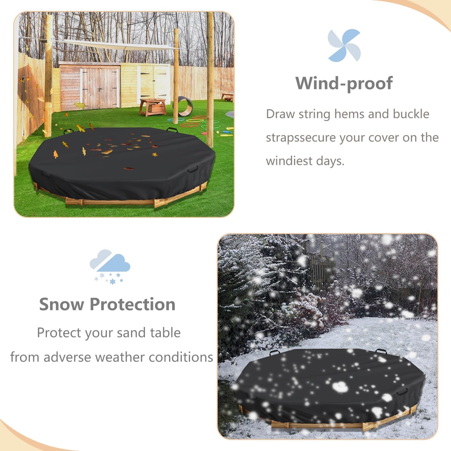 Waterproof Octagon Sandboxes Cover, Upgraded with Wire Rope & Winch Fixed Increase Stability, for 84 X 78 x 9 Kids Outdoor Woode