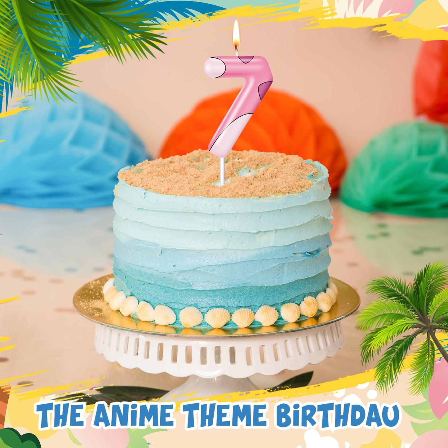 MTLEE Cartoon Candle Birthday Cake Cupcake Topper for Birthday Decorations Hawaii Party Supplies(Pink, 7)