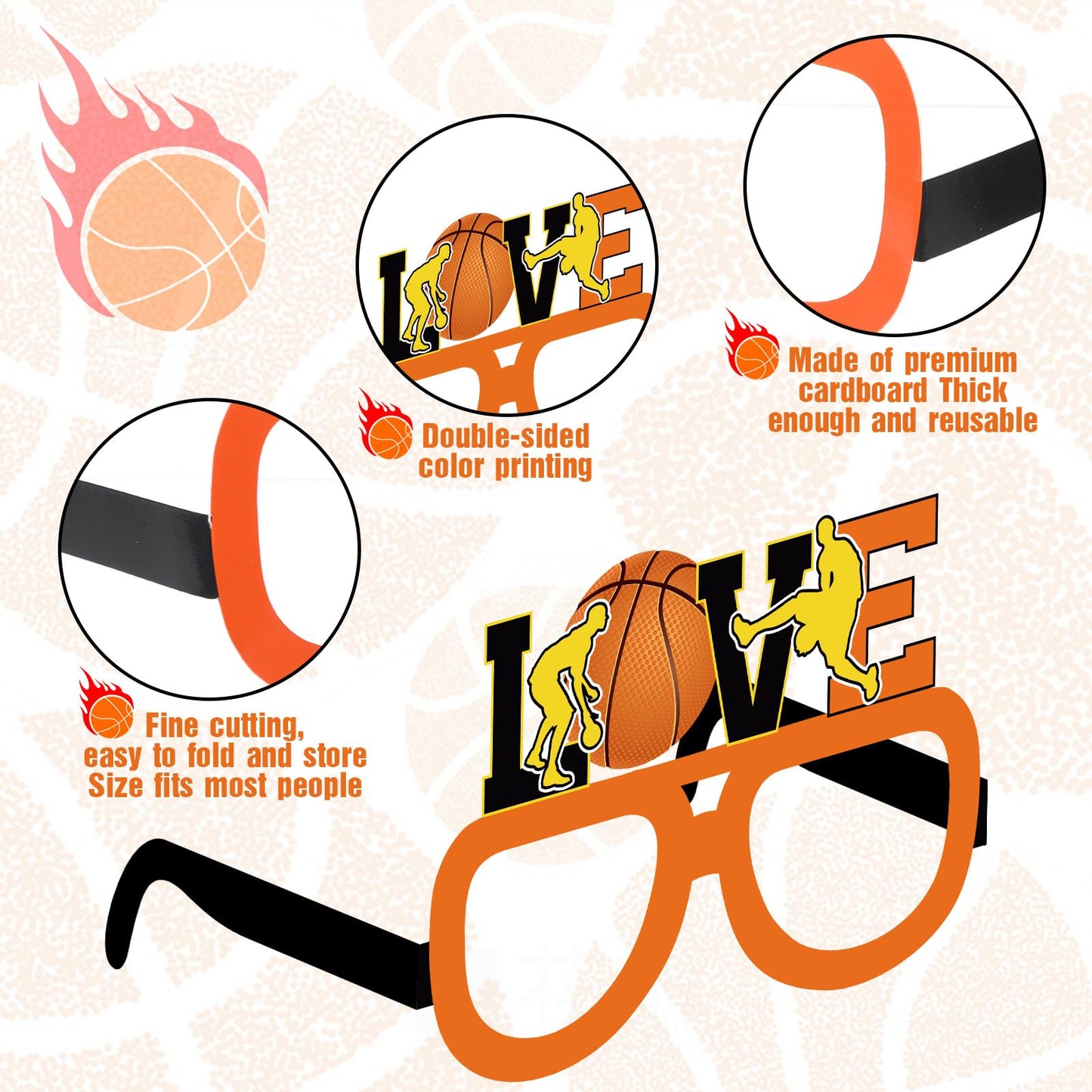 Harrycle 36 Pcs Basketball Party Decorations Basketball Paper Glasses Frame All Star Photo Booth Props Basketball Eyeglasses for