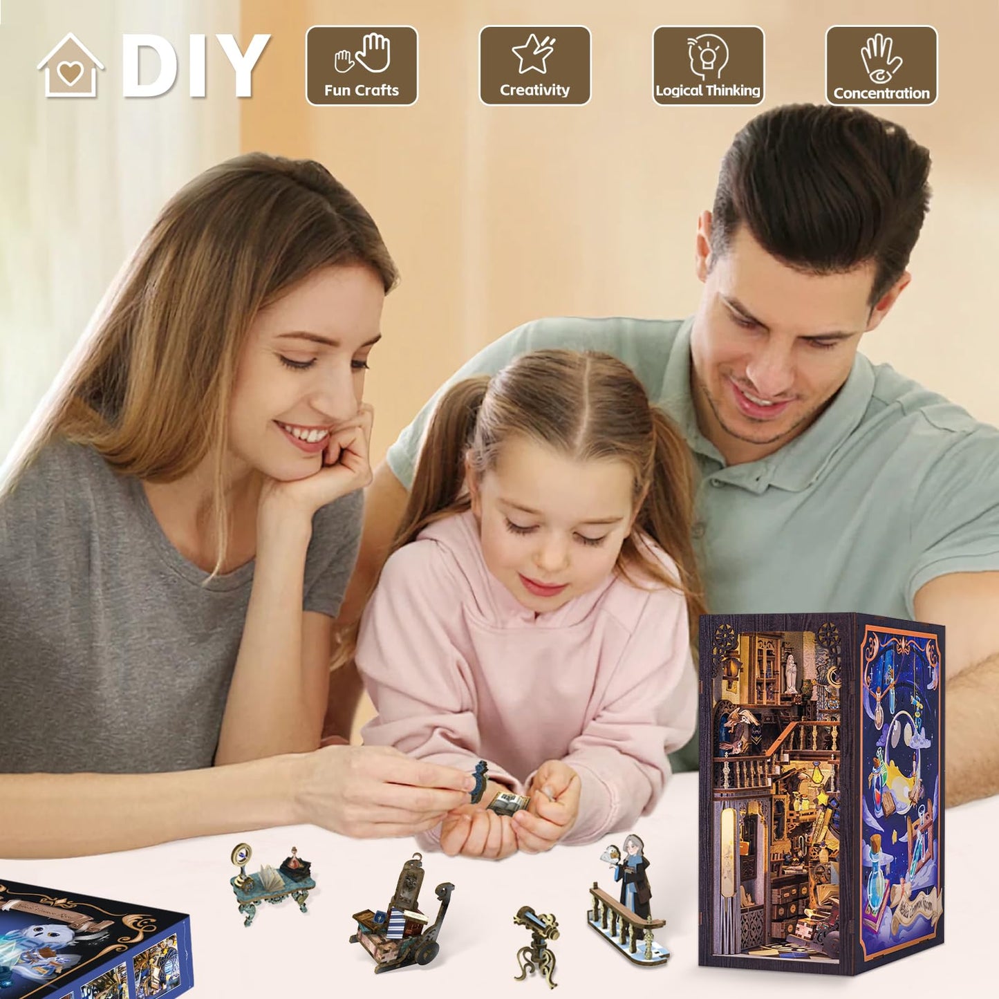 CUTEBEE DIY Book Nook Kit - Miniature Dollhouse Model, Wood, One Size, Nebula Common Room, Creative Gift for Adults & Teens