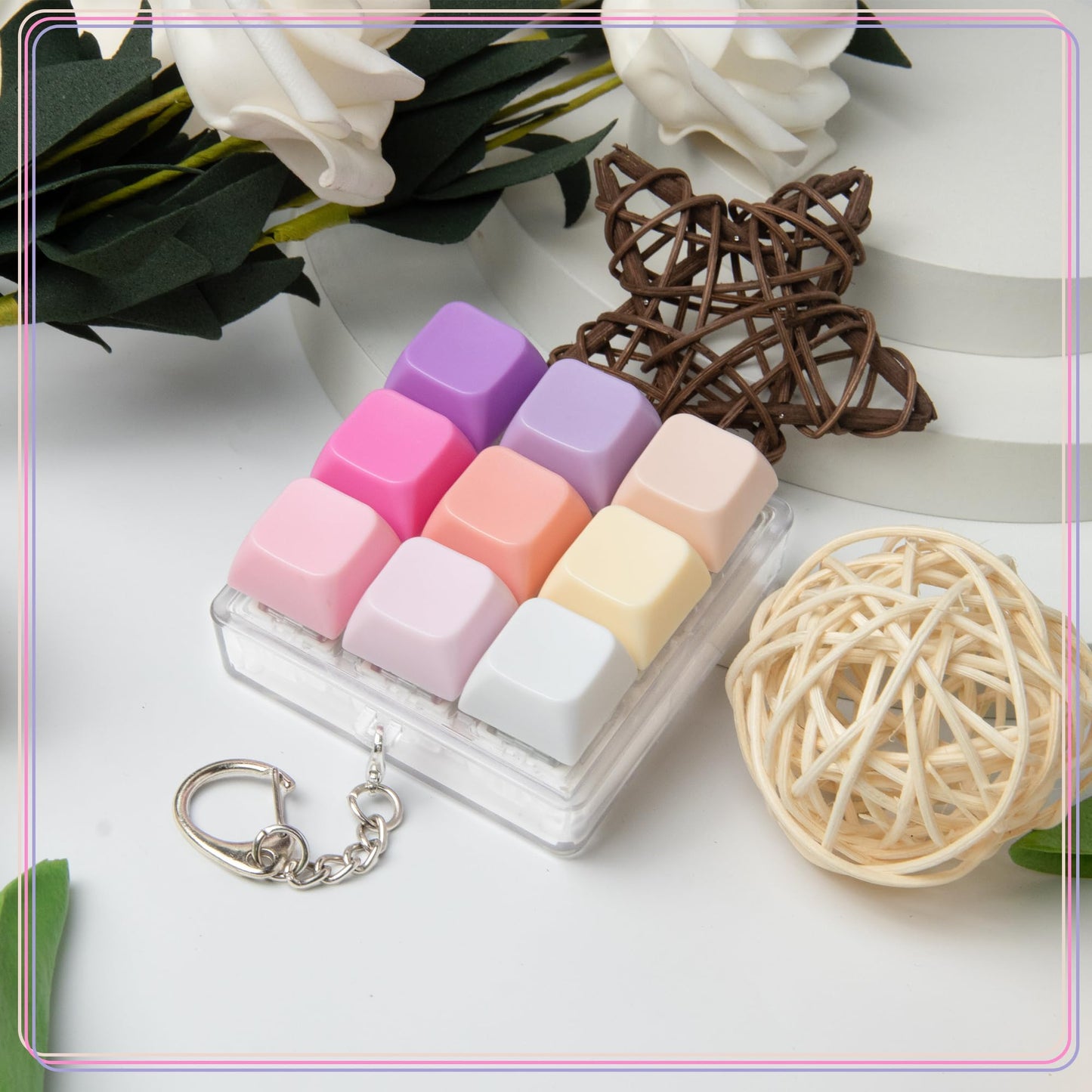 XiawaLangzhuo 9-in-1 Keyboard Fidget Toy - Plastic Stress Relief Clicker - 60 x 30 mm - Pink Purple