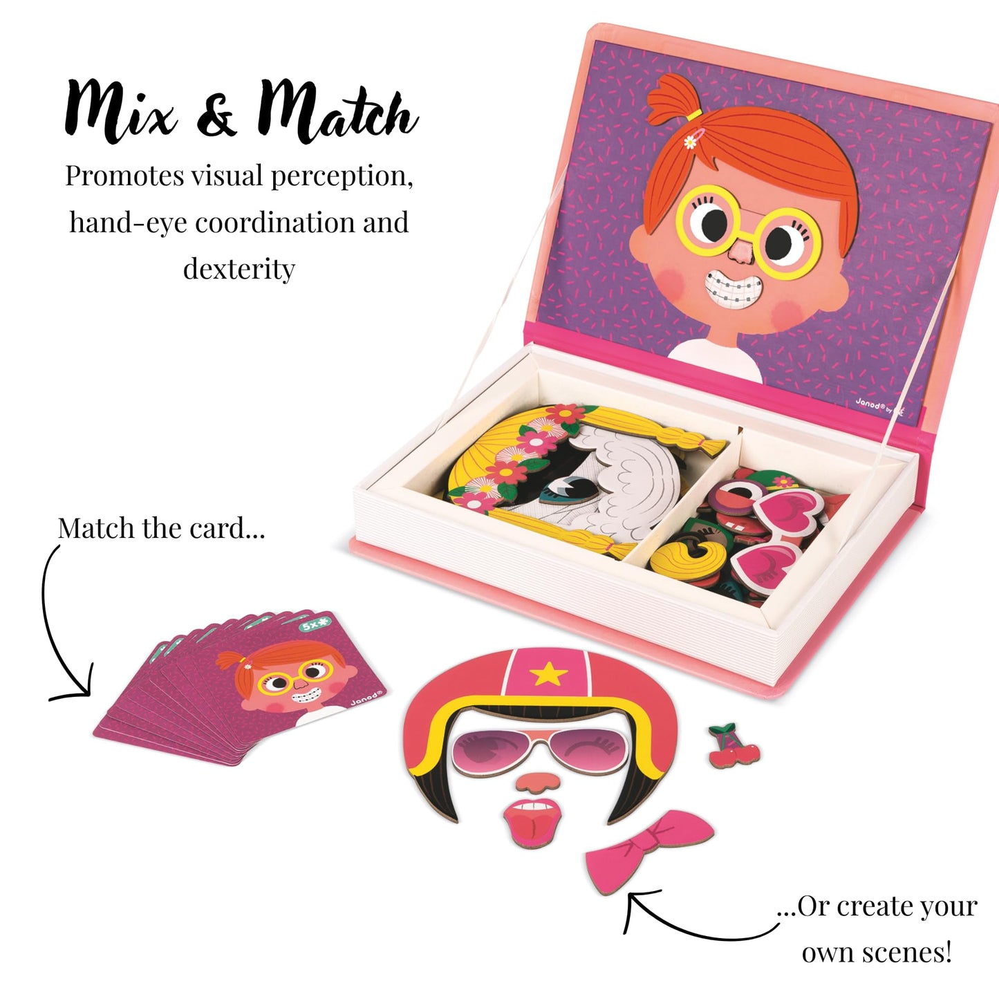 Janod Magnetibook 66 Pc Magnetic Girl Crazy Face Dress Up Game - Ages 3+ J02717