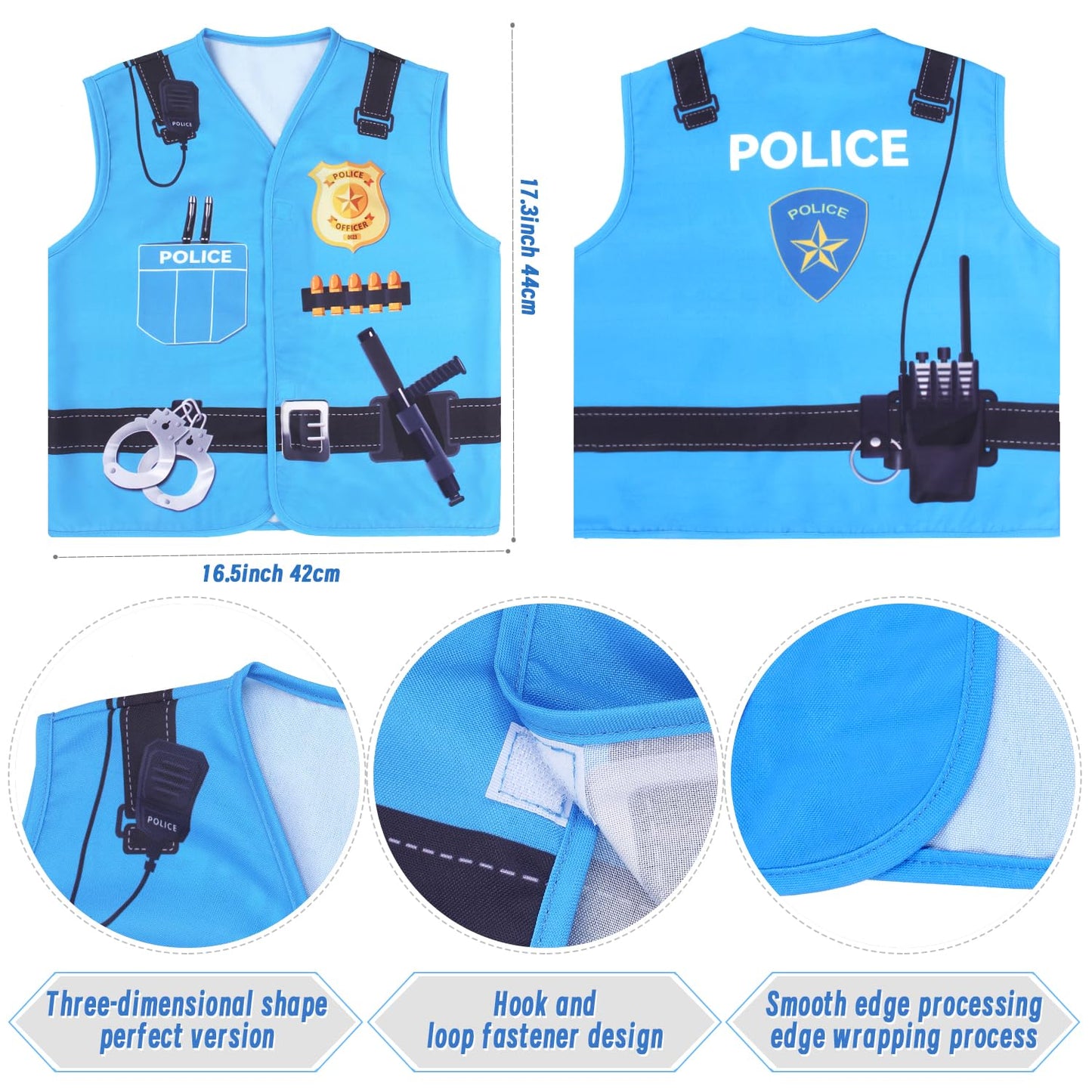 Kyson 8Pcs Police Costume Kit For Boys Police Officer Cop Dress Up Accessories Halloween Career Day (Blue)