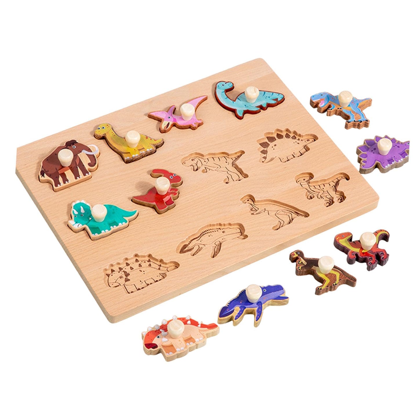 Trendivibe Wooden Shape Peg Puzzle Activity Fine Motor Skill For Toddlers Baby Children Dinosaur| Baby Learning Toy | Infant Act