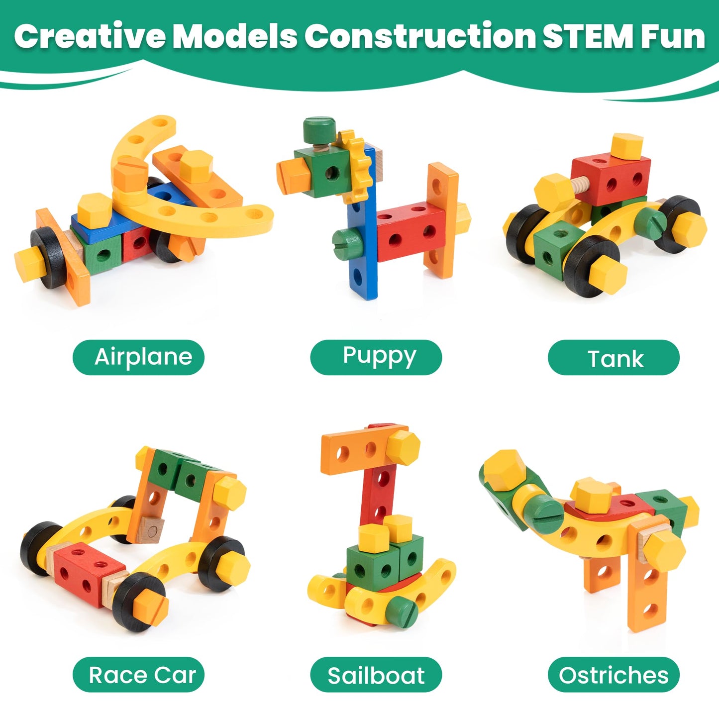 WOOOMAM Kids Tool Set, 90 PCS Wooden Toddler Tool Set with Box and Flash Cards, Tool Kit for Kids Age 3-5 Years, Toddler Boy Toy