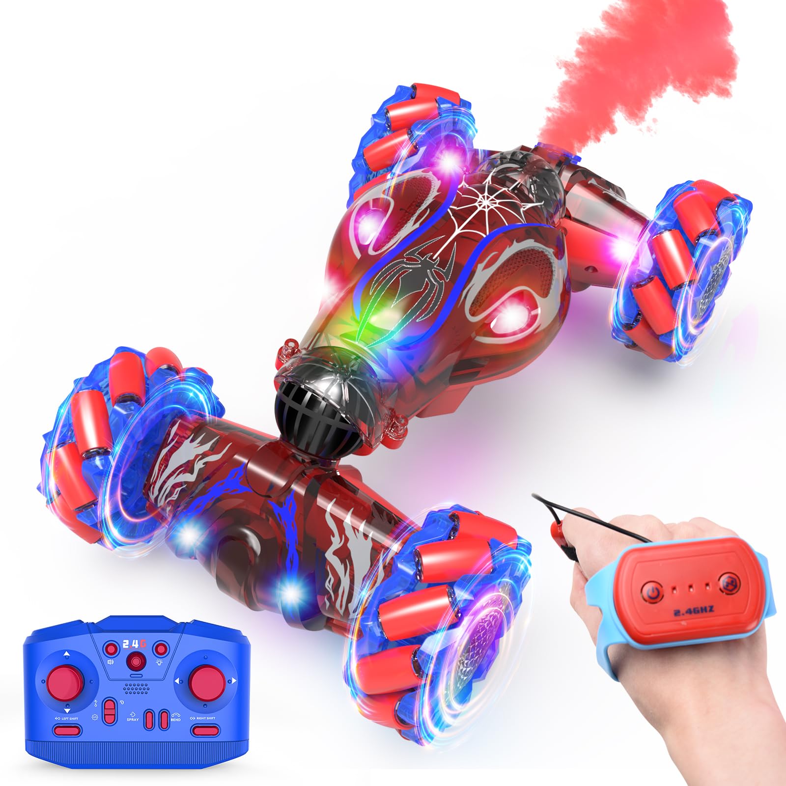 Nicella S-Pider Remote Control Car, 2.4GHz 4WD Gesture Sensing Rc Stunt Car for Boys and Girls Ages 6-12,Drift RC Cars with Ligh