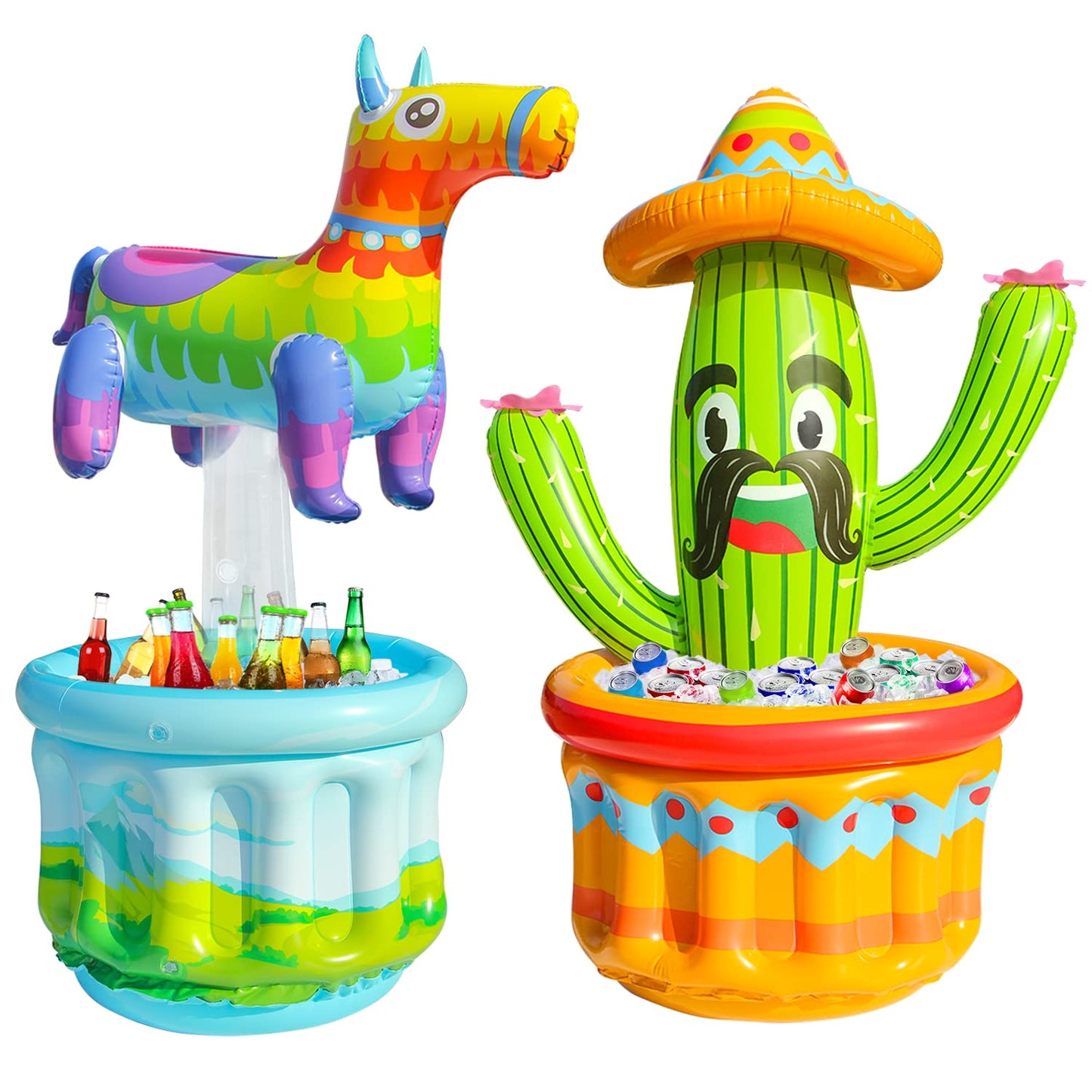PARENTSWELL 47.5   Drink Cooler for Parties, 2 Pack Inflatable Cactus Ice Bucket for BBQ, Bachelorette Supplies, Pool Party, P