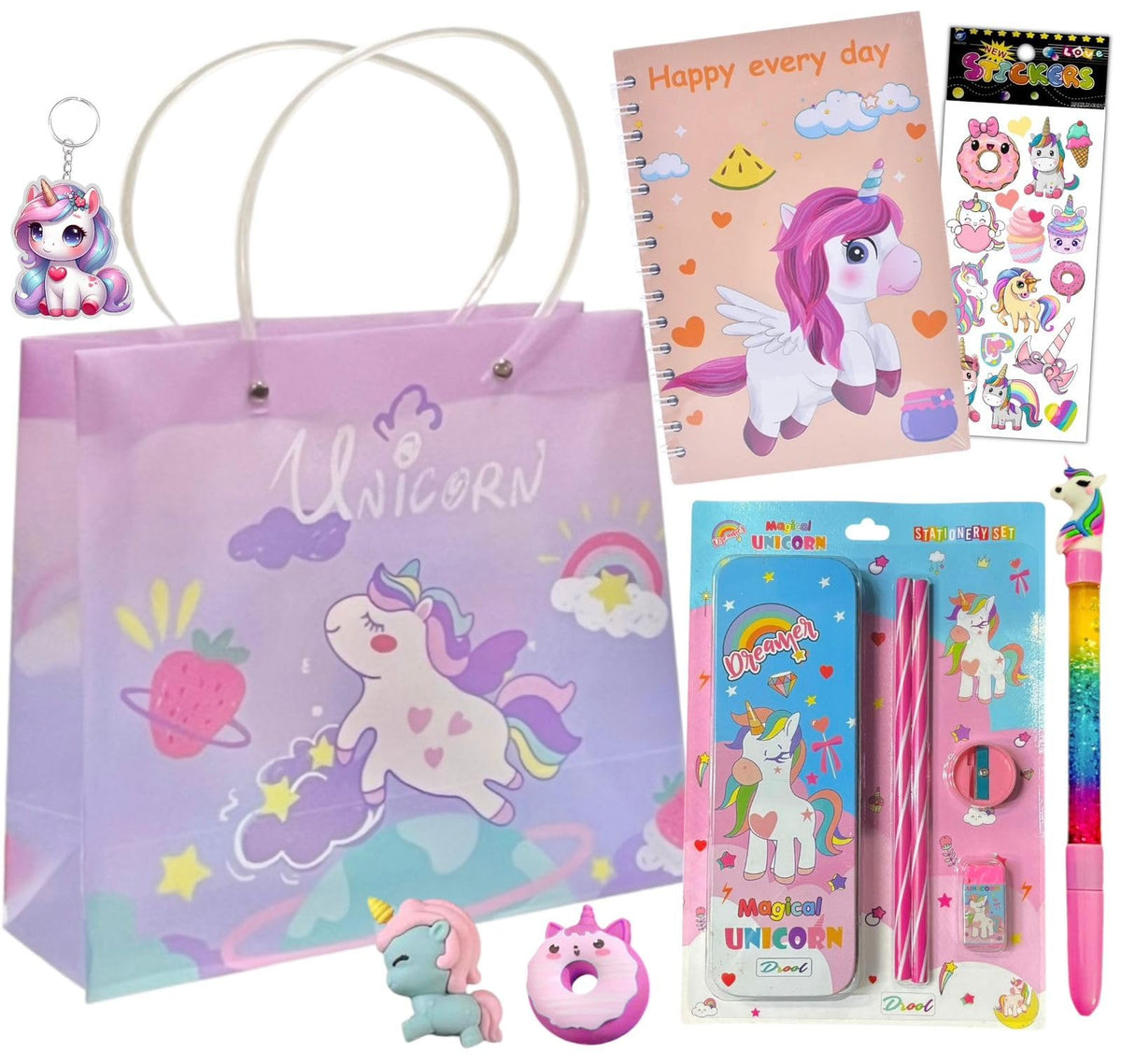Le Delite Unicorn Pencil Box Case,Stationary Set With Diary, Erasers & Cute Stylish Hand Bag Stationary Supplies For School Girl