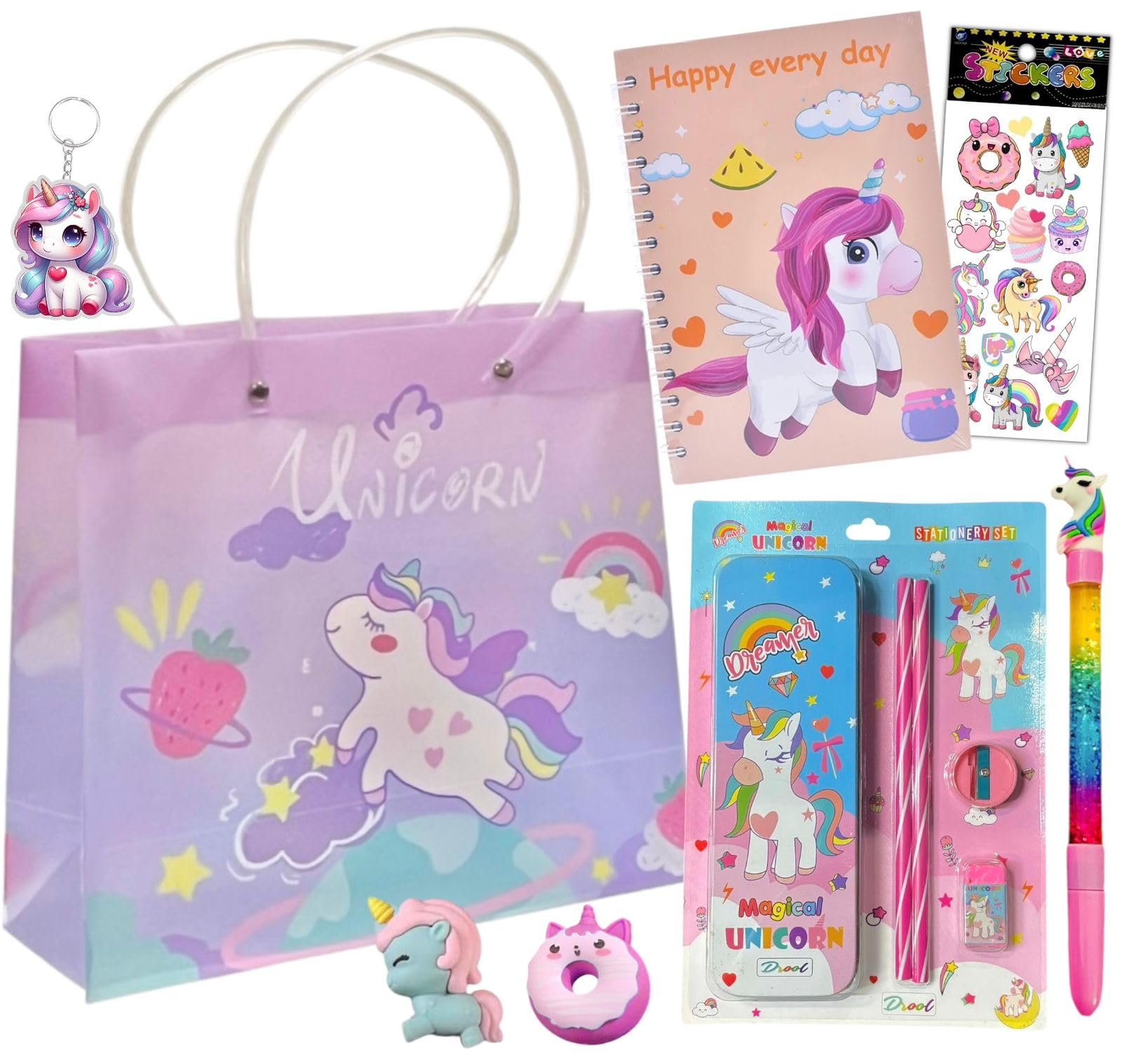 Le Delite Unicorn Pencil Box Case,Stationary Set With Diary, Erasers & Cute Stylish Hand Bag Stationary Supplies For School Girl