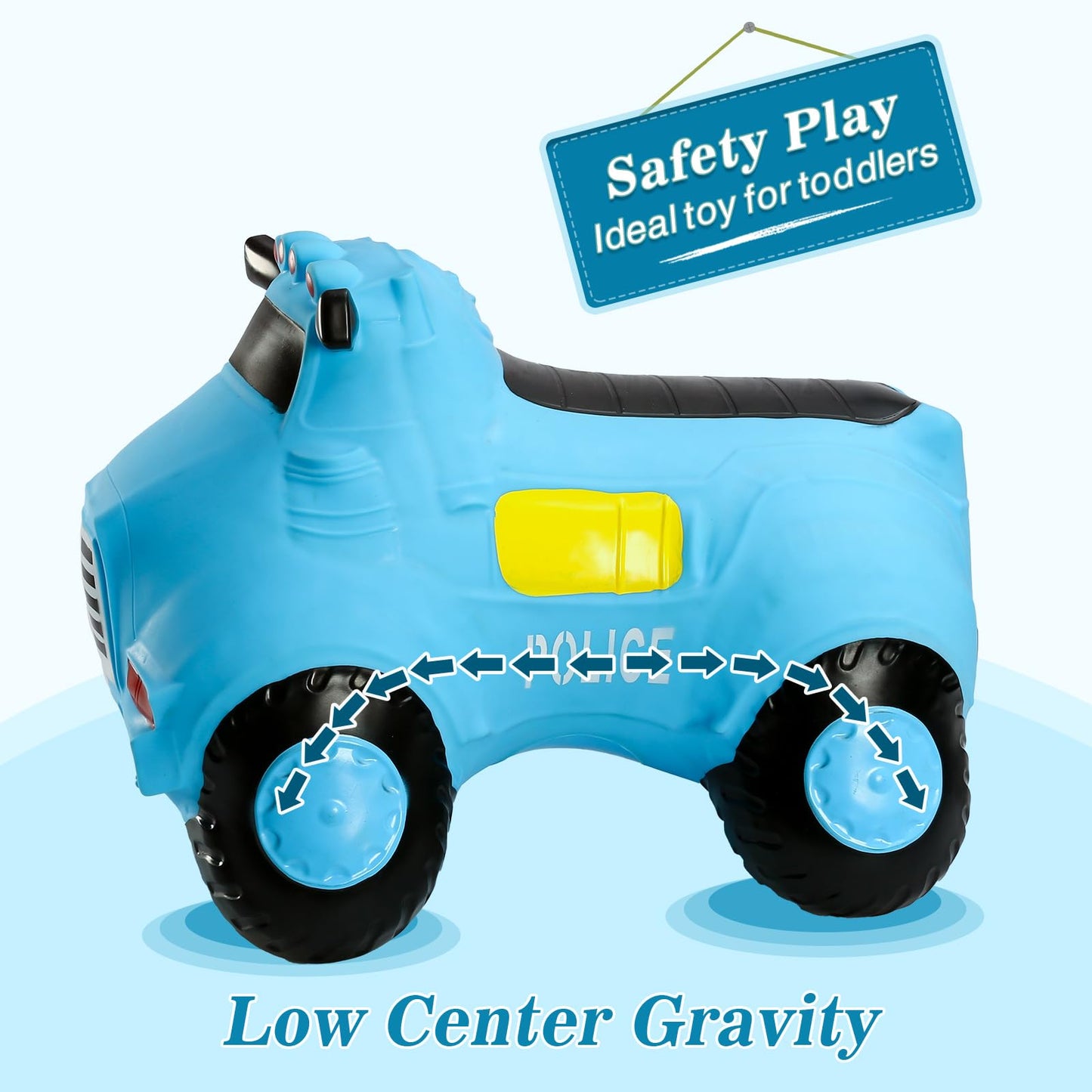INPANY Bouncy Car Toys for 2 3 4 Year Old, Toddlers Boys Girls Gifts, Kids Ride on Trucks Toys, Outdoor Inflatable Rubber Hopper