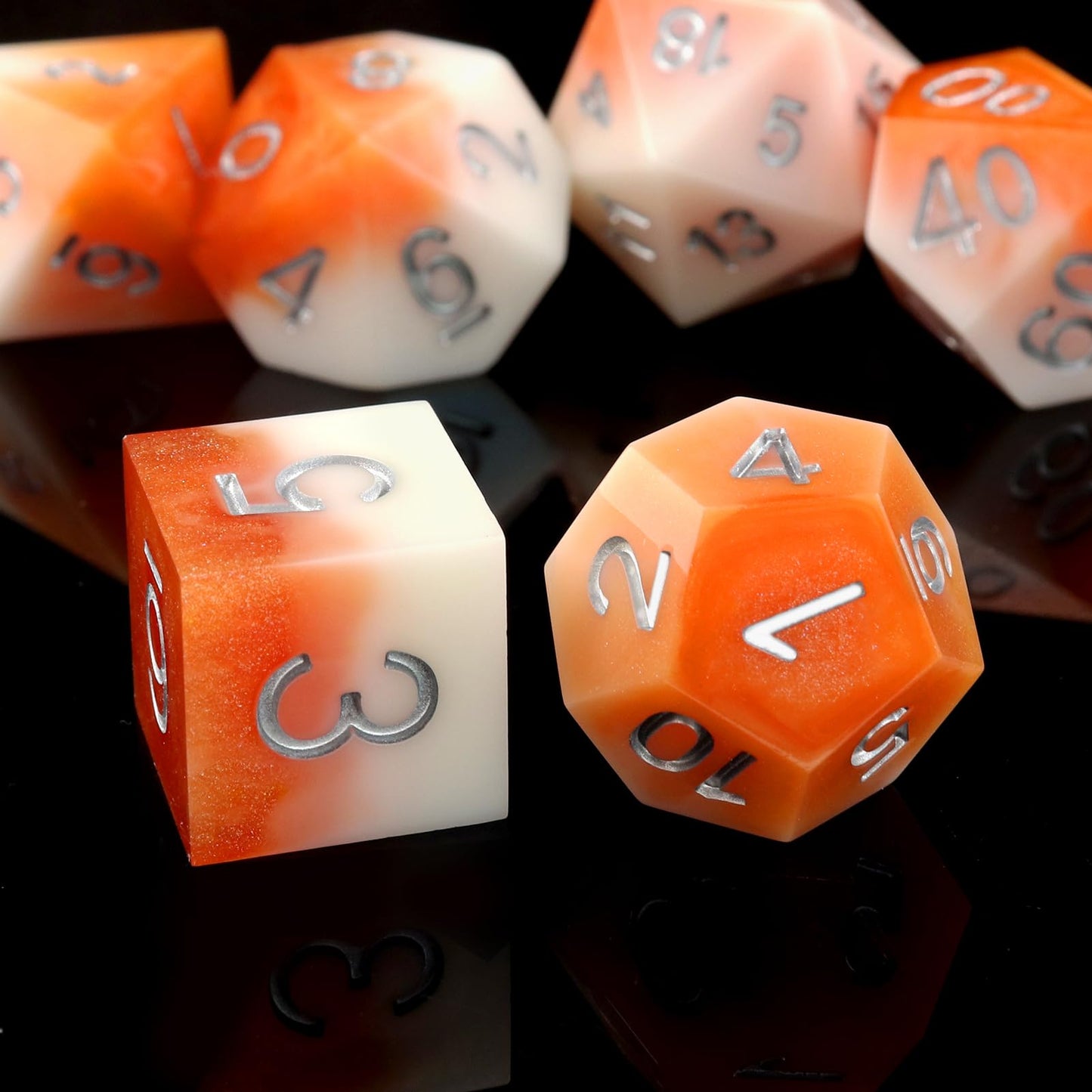 PJOY DND Sharp Edged Dice Set, 7pcs Bubble Tea Resin DND Dice Set D&D Polyhedral Dice with Dice Case for Role Playing Dice Games