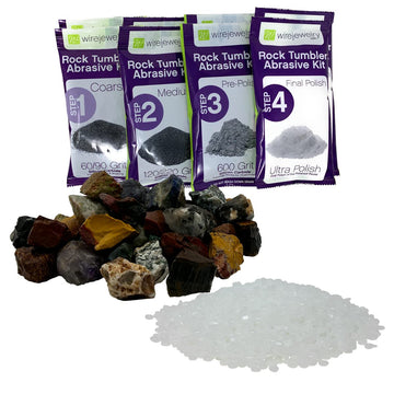 Wirejewelry Gemstones Of The World Tumbler Refill Kit - 3 Lbs. Of Handpicked Rock, 2 Batches Of 4 Step Abrasive Grit And Polish