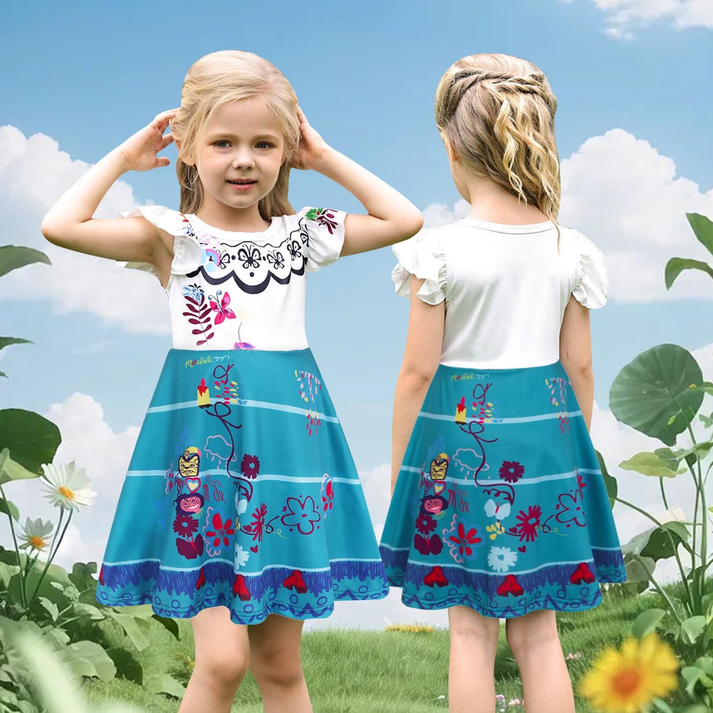 Sukyfecde Mirabel Dress for Toddler Girls Princess Costume Birthday Halloween Dress Up Role Play Outfits 9-10 Years White