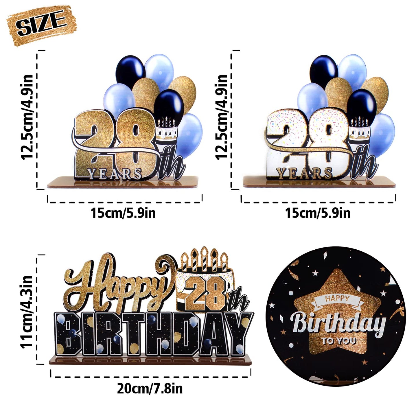 Lingteer Happy 28Th Birthday Gold Acrylic Table Topper Centerpieces Set - Cheers To 28 Years Old Birthday 28Th Bday Party Gift Decorations.