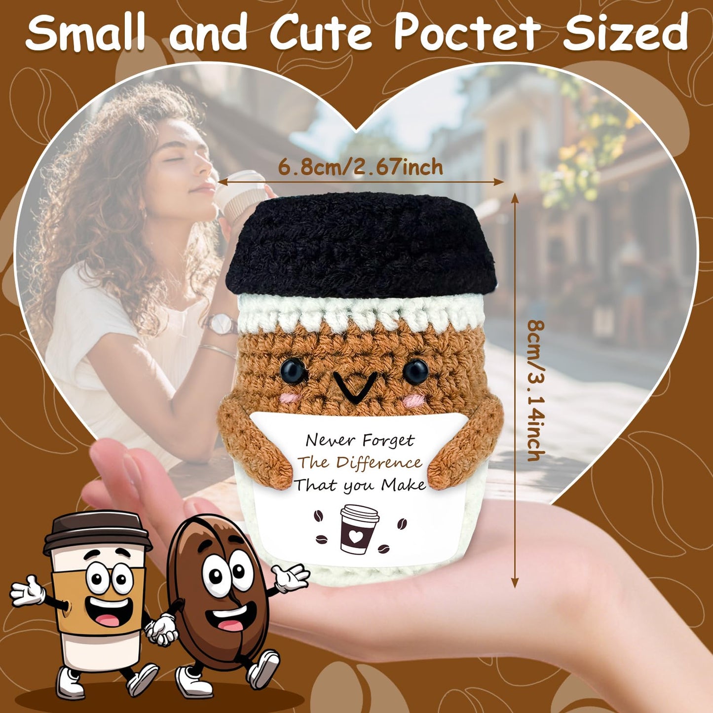 PZJIEAN Coffee Gifts for Coffee Lovers, Inspirational Quote Never Forget The Difference You Make Positive Doll Gift, Handmade Gi