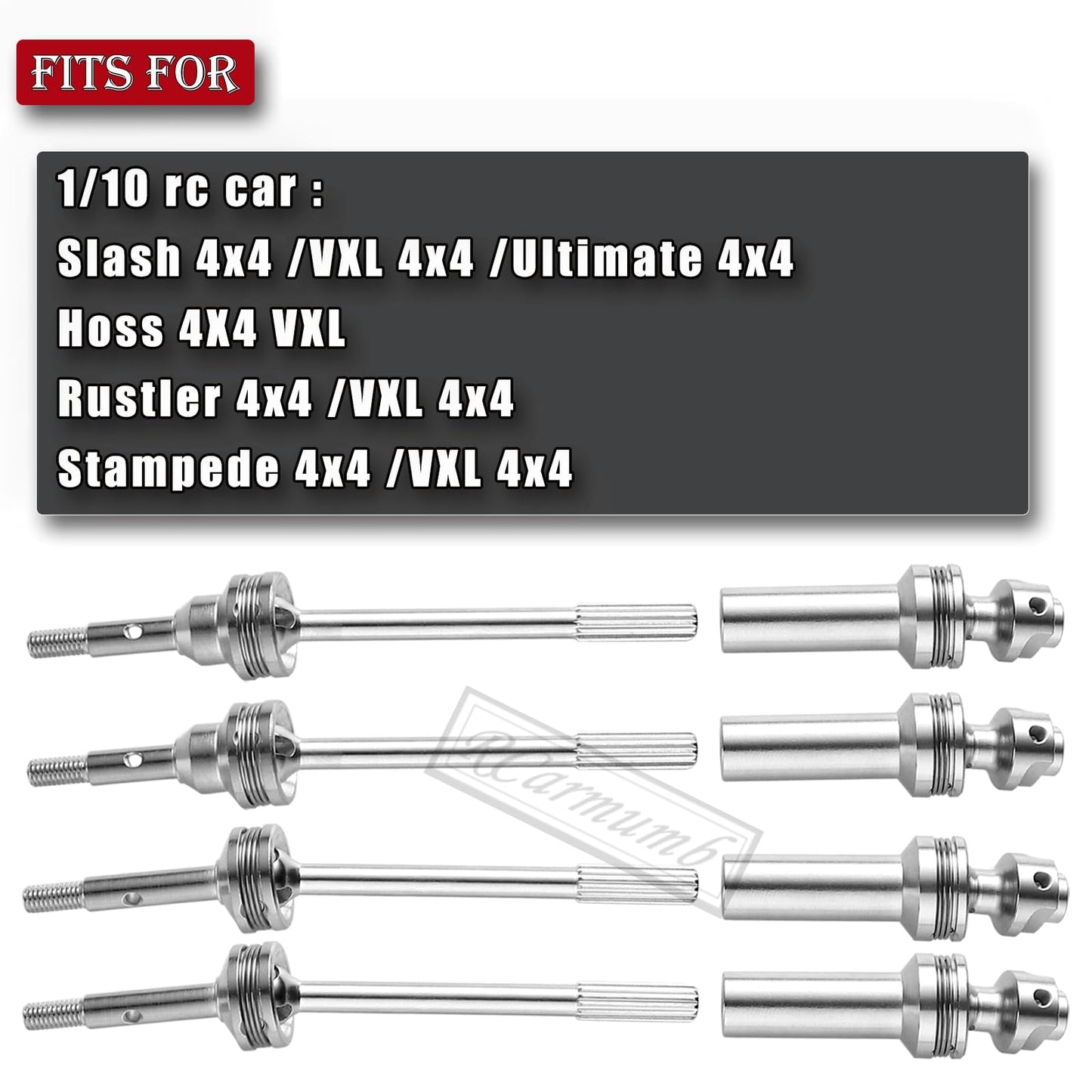 Rcarmumb Upgrades Part Drive Shaft CVD for 1/10 Slash 4X4/Stampede 4X4/Rustler 4X4/Hoss 4X4 RC 4WD,4PCS Front Rear Stainless Ste