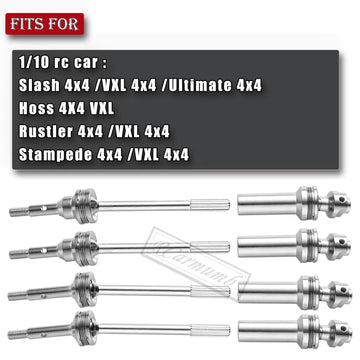 Rcarmumb Upgrades Part Drive Shaft CVD for 1/10 Slash 4X4/Stampede 4X4/Rustler 4X4/Hoss 4X4 RC 4WD,4PCS Front Rear Stainless Ste