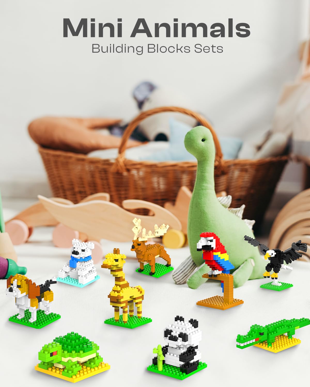 Kimiangel Party Favors For Kids, 12 Pack Mini Animals Building Blocks Sets For Goodie Bags, Prize Box Toys For Kids, Fillers, Prizes, Christmas Birthday Gifts Stem Educational Brick Kits(1222 Pcs)