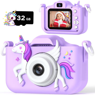 2024 Upgrade Unicorn Kids Camera For Girls, Christmas Birthday Gift For Girls Boys, 1080P Hd Selfie Digital Video Camera For Tod