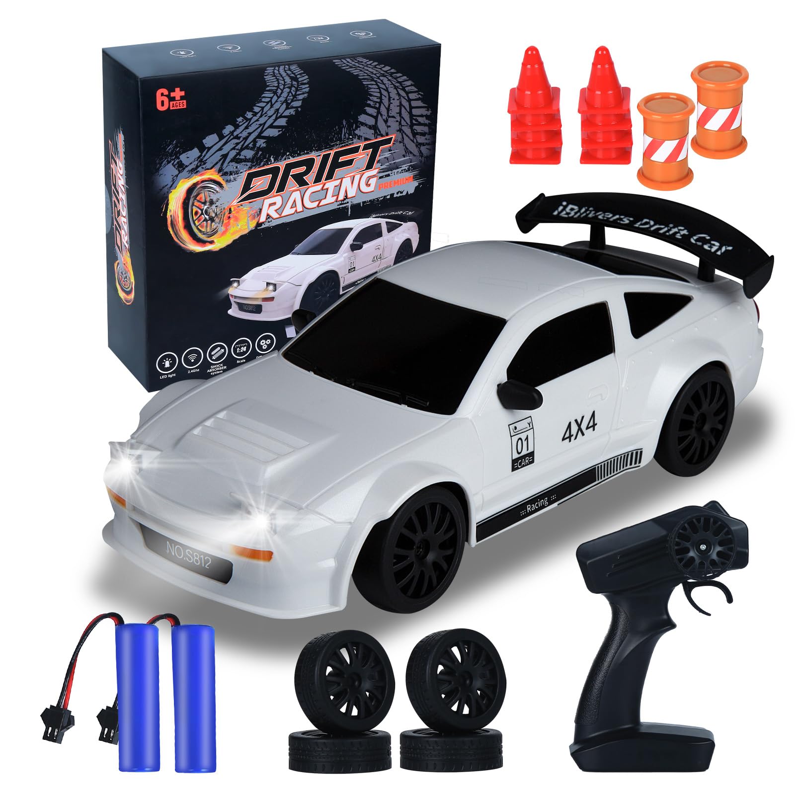 iBlivers Mini RC Drift Car with Full Proportional Throttle, 1:24 Remote Control Car 4WD Drift GT-RX7 RC Cars Vehicle High-Speed 