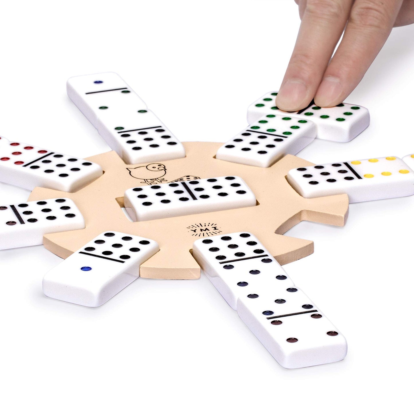 Yellow Mountain Imports Chicken Foot Game Set with Double 9 Dominoes, Wooden Case, 7.3"x7.3"x2.4", Yellow, Acrylic