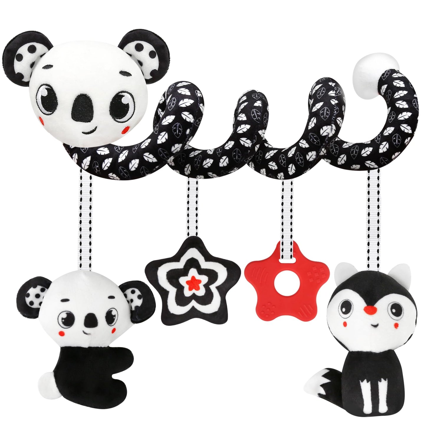 Fnqutoy Baby Stroller & Carseat Toys Hanging Black And White High Contrast Baby Toys For Newborn Plush Sensory Activity Toys Bab