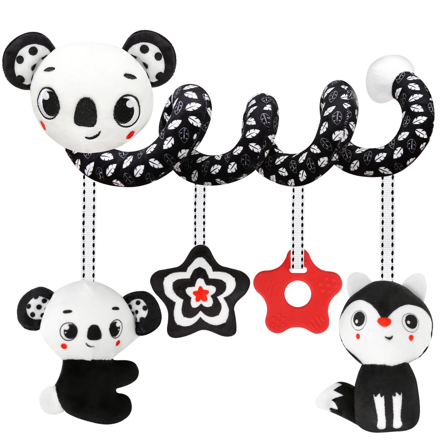 Fnqutoy Baby Stroller & Carseat Toys Hanging Black And White High Contrast Baby Toys For Newborn Plush Sensory Activity Toys Bab