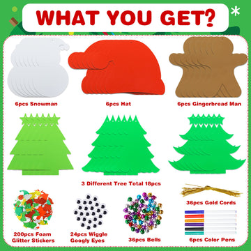 Max Fun 302PCS Christmas Crafts Tree Foam Shapes Stickers Set Craft Kits, Xmas Tree Hat Snowman Christmas Decorations for Kids C