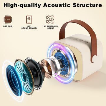 Mini Karaoke Machine - Bluetooth Portable Speaker With 2 Wireless Microphones & Led Lights, Birthday Gift For Girls & Boys Ages
